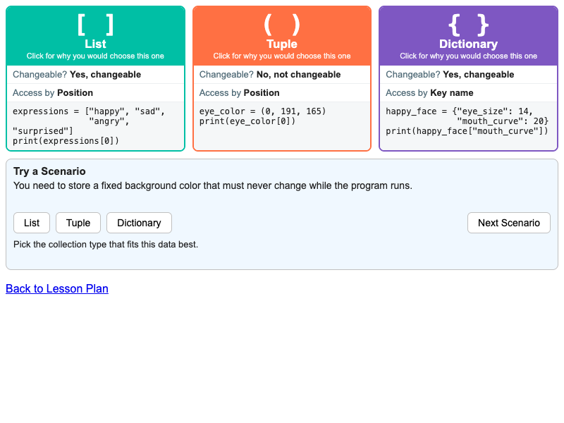 List vs Tuple vs Dictionary Comparison