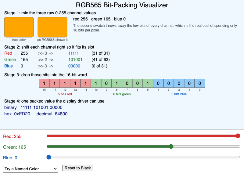 RGB565 Bit-Packing Visualizer