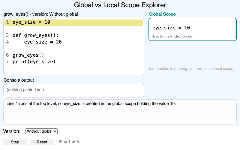 Global vs Local Scope Call Stack Explorer
