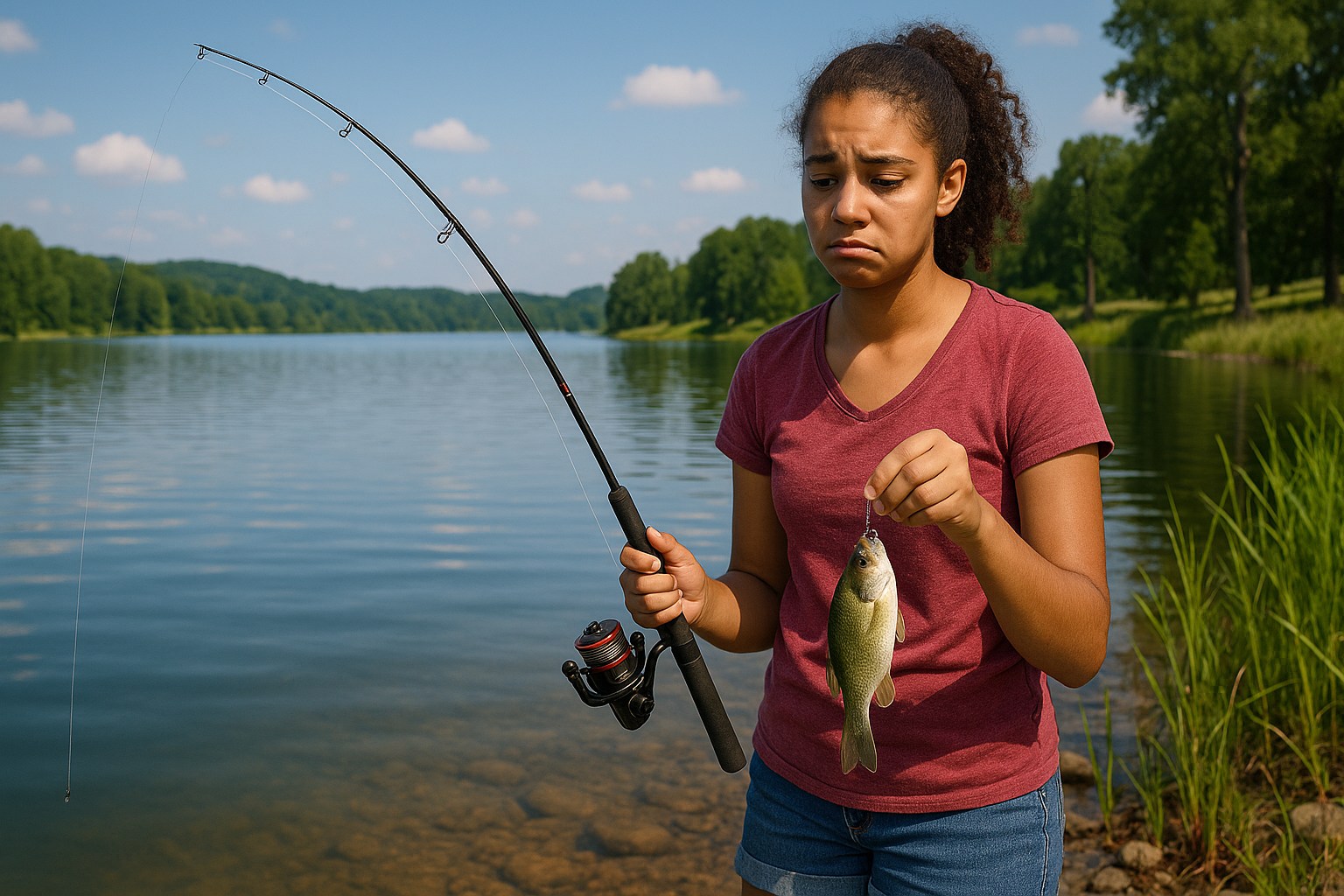 Sad girl fishing