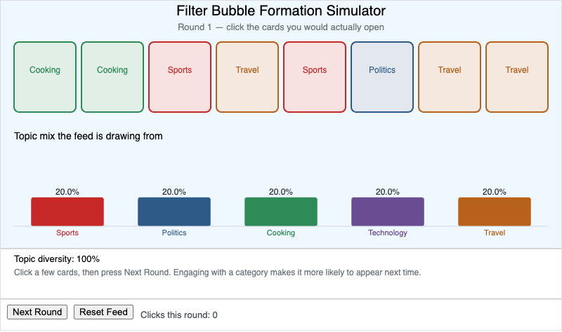 Filter Bubble Formation Simulator