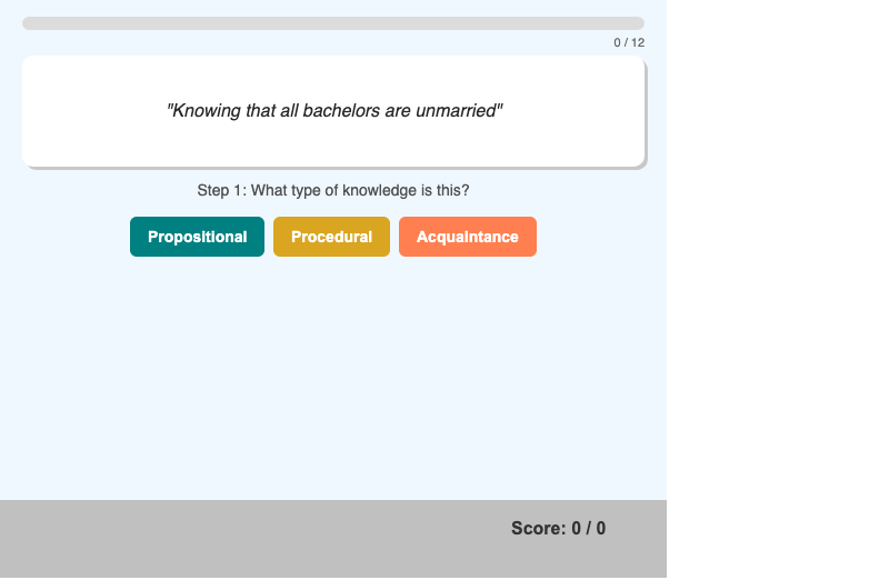 Knowledge Type Classification Game