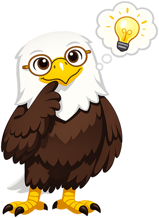 Liberty the Bald Eagle in a thoughtful thinking pose